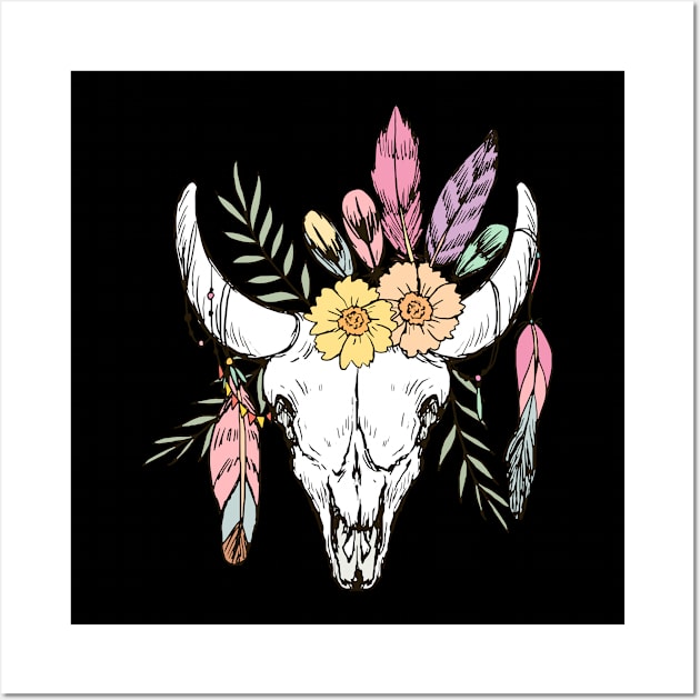 Cow skull with flower Wall Art by Norzeatic